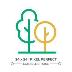 Growing trees colorful line ui icon. Wild forests and park cultivation. Nature areas protection. Reforestation. Isolated vector duotone linear symbol. User interface element, pixel perfect