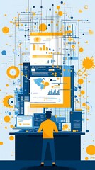 Data Analyst at Work, Server Room, Abstract Background, Conceptual