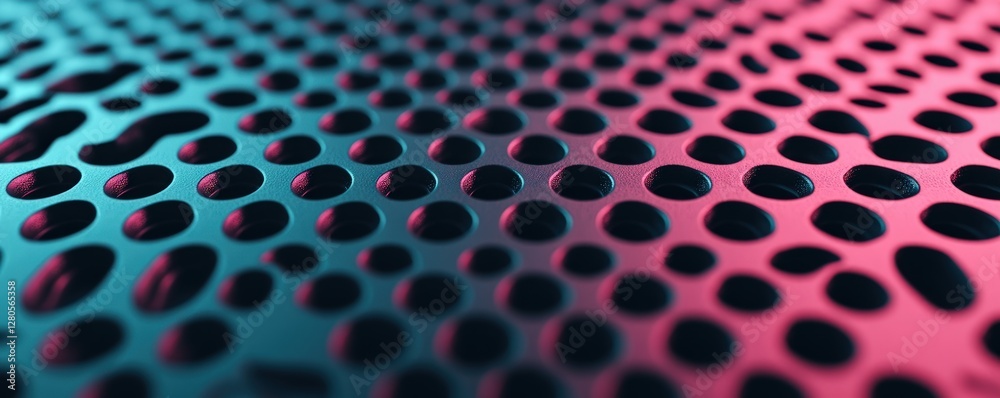 Poster abstract close-up of perforated surface with vibrant light reflections