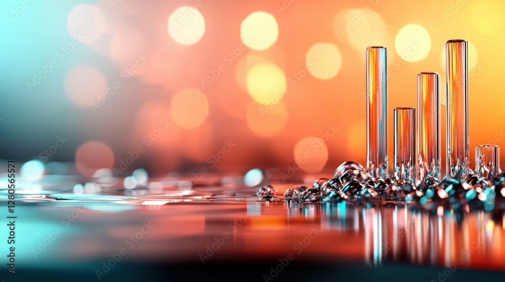 Poster abstract laboratory scene with glass tubes and bokeh background