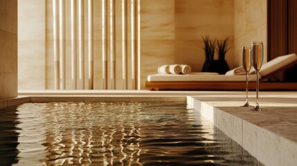 Alcohol consumption at a luxury spa with champagne and relaxation. Featuring wellness and indulgence