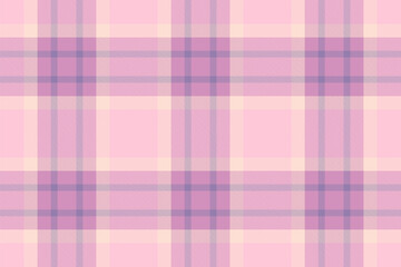 Tape texture plaid pattern, romantic vector seamless tartan. Ragged fabric textile background check in light and pink colors.