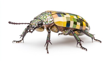 Fototapeta premium Ornate Beetle, Artistic Mosaic Design, Isolated, Studio Shot