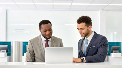 Fototapeta premium Business Professionals Discuss Project and Collaborate in Modern Office Environment
