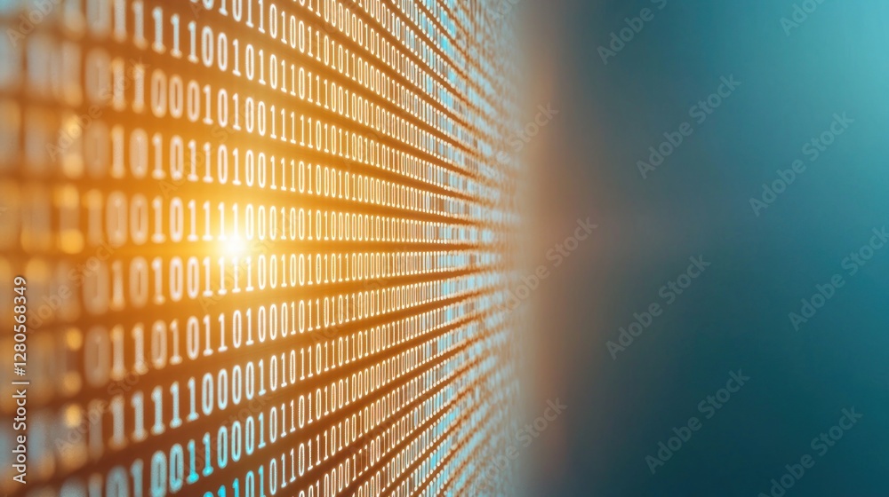 Poster Binary Code Visualization with Glowing Numbers and Soft Background
