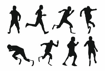 Set of different sport people running side view. Hand drawn flat vector illustrations isolated on white background