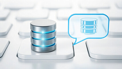 Modern Data Storage Concept with Database Icon on Keyboard for Technology Theme