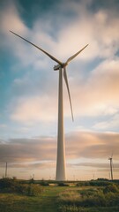 Fototapeta premium Ein Windrad zur Energieerzeugung mit atemberaubenden Himmel