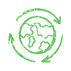 Hand-Drawn Eco-Friendly Earth Recycling Icon. Sustainable Energy, Climate Change Awareness, and Green Planet Concept. Vector illustration