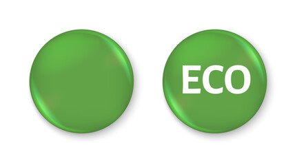 3D Eco Badge with Green Color, Eco-Friendly Symbol, Environmental Protection Concept. Vector Illustration