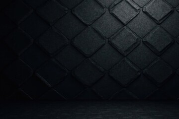Fototapeta premium Dark, angular geometric grid backdrop, deep black, subtle texture variations , grid background, modern art