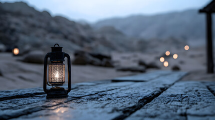 Ramadan Kareem greeting. Islamic crescent moon and lantern. End of fasting. ramadan decorations, Eid al-Fitr. Breaking of holy fast day. Muslim holiday. Arab night sky.	