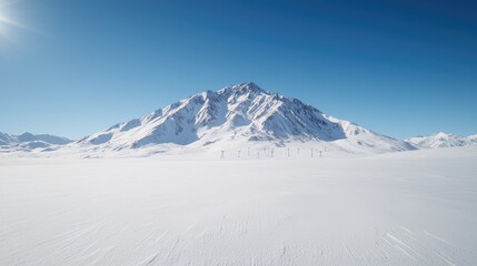 Obraz premium Snowy mountain peak, winter landscape, ski lift, sunny day, travel backdrop