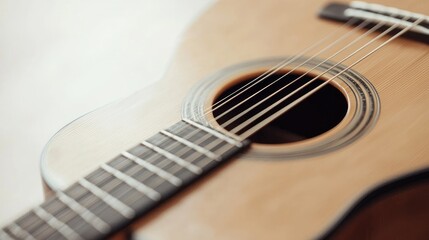 Obraz premium Acoustic guitar close-up, strings, soundhole, music
