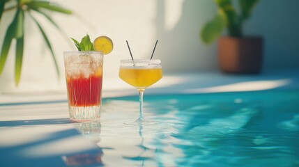 Alcohol consumption at a pool party with cocktails and summer vibes. Featuring fun and relaxation
