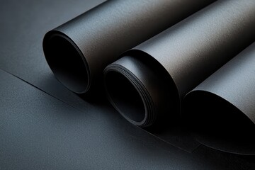 Fototapeta premium Rolled Black Paper Sheets for Artistic and Design Projects