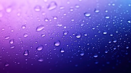 A stunning gradient background transitioning from deep blue to soft purple, covered in realistic water droplets for a fresh and calming effect