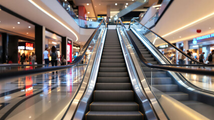 Fototapeta premium Dynamic Escalator Flow in a Vibrant Shopping Mall