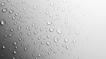 Abstract gray-to-white gradient background with glossy water droplets enhancing the smooth and modern aesthetic