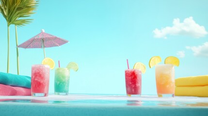Alcohol consumption at a poolside party with frozen margaritas. Featuring fun and leisure