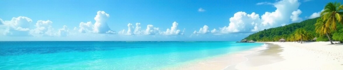 Cloudless sky, turquoise ocean, pristine beach, image, view