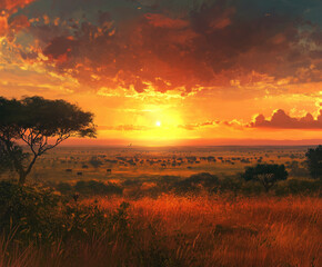 Obraz premium sunset over the lake