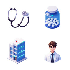 doctor with stethoscope and pills 3d icon