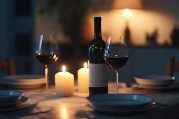 Alcohol consumption at a romantic candlelit dinner with red wine. Featuring connection and elegance