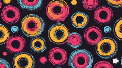 Colorful concentric circles pattern, vibrant abstract circular design, retro inspired geometric print