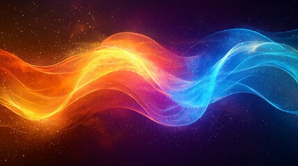 Obraz premium Abstract energy waves, glowing orange and blue, cosmic background, digital art for poster or cover design