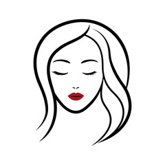 Abstract woman face with closed eye trace of lips illustration