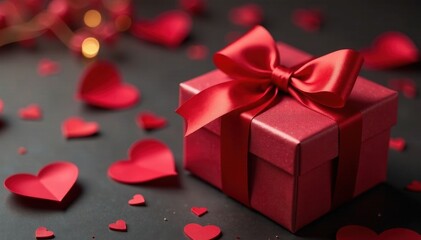 Luxury gift, red bow, heart accents, romantic Valentine's , gift wrapping, heart, love