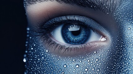 Fototapeta premium Dark-to-light gradient background in shades of deep navy and silver, with scattered water droplets adding texture and depth