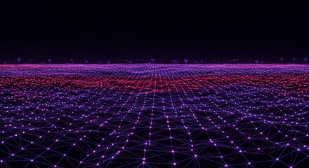 Abstract Purple and Pink Network Data Visualization Digital Landscape Futuristic Technology