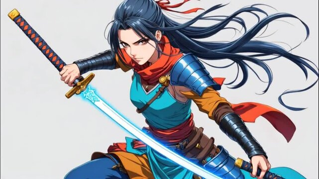 Female Samurai Warrior with Glowing Katana