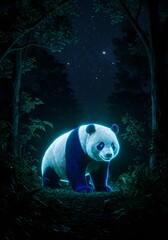 Neon Blue Line Art Panda: Futuristic Glow Illustration