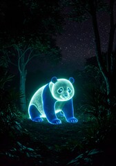 Neon Blue Line Art Panda: Futuristic Glow Illustration