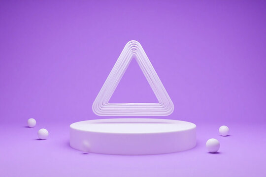 3D rendering of white podium with triangular shape on purple background
