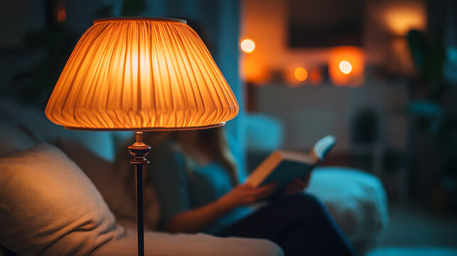 Cozy reading nook in warm evening light with a floor lamp and soft decor inviting relaxation and reflection