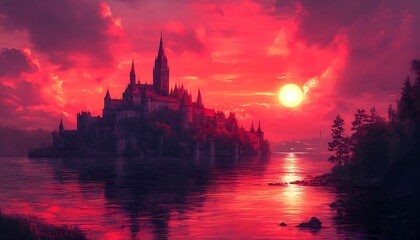 Fototapeta premium Crimson Sunset Castle Island