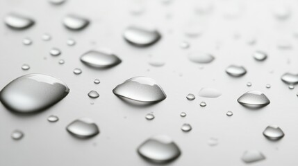 Simple and stylish gray-to-white gradient background with high-resolution water droplets glistening under soft light
