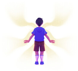 Boy Standing and Witnessing His Magical Imagination Illustration