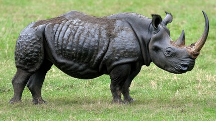 Fototapeta premium Indian Rhinoceros in grassy field