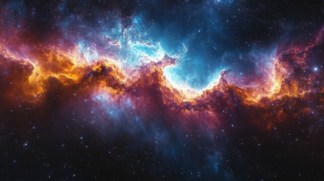 Cosmic Nebulae, Stellar Cloud, Deep Space, Fiery Colors, Background Image