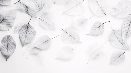 A white background with faint, abstract leaf patterns in gray