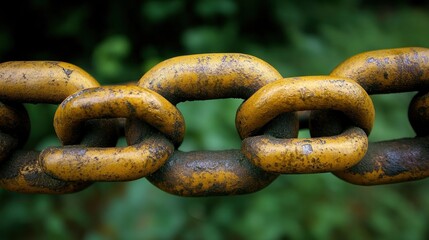 Fototapeta premium Rusty yellow chain links in forest