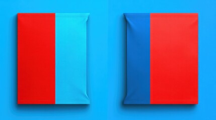 Fototapeta premium Two colorful square snack bags on a blue background
