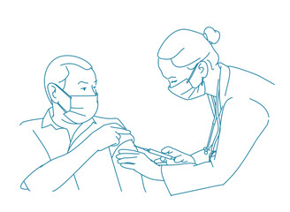 old man is getting vaccination from a female docto