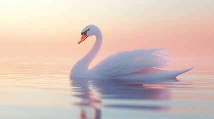 Fototapeta premium Graceful swan swimming at sunrise tranquil lake nature photography