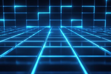 Fototapeta premium Futuristic glowing grid with neon lines creating depth and movement for digital art projects
